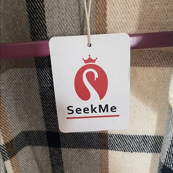 Plaid Long Button-Front Coat in Cream, Tan & Gray - Picture 2 of 3